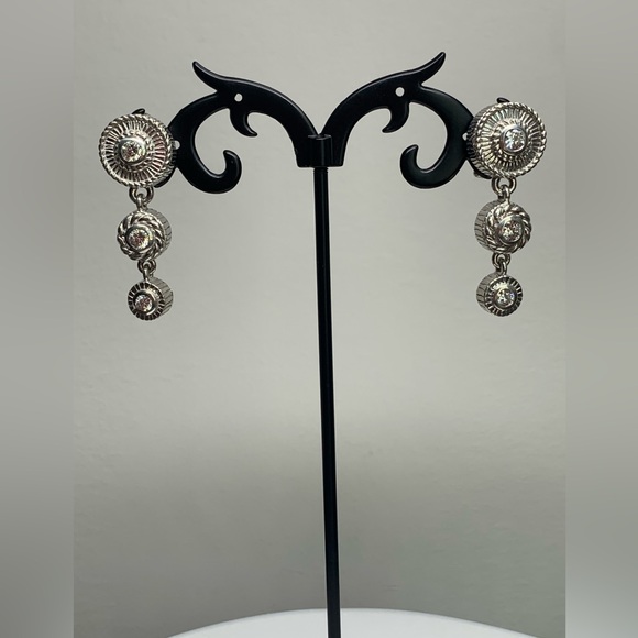Judith Ripka Sterling Silver Articulated 3-Tier Omega Clasp CZ Dangle Earrings - Picture 1 of 10